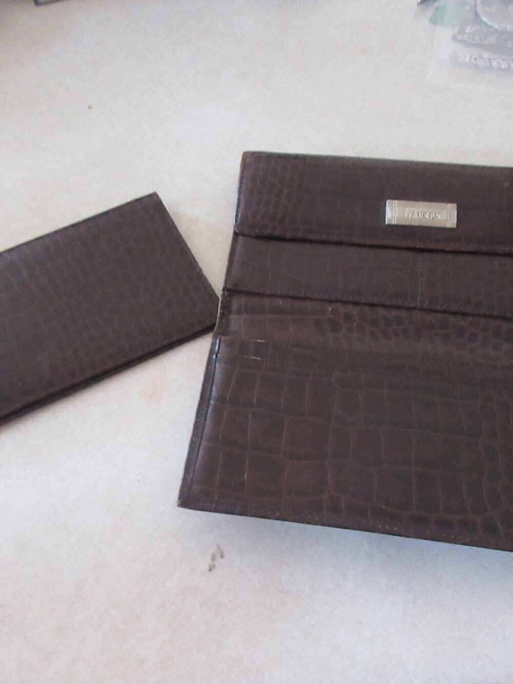 Vintage Ralph Lauren Brown Genuine Leather wallet and checkbook cover embossed